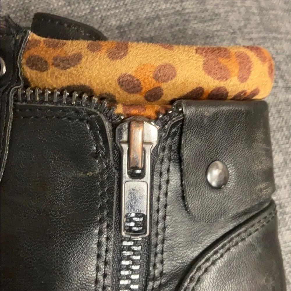 Ankle Boots, Girls 12, black w/ leopard print trim
